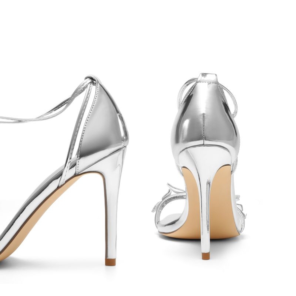 Butterfly Lace Up Stilleto High Heels - SILVER-PAT - 5